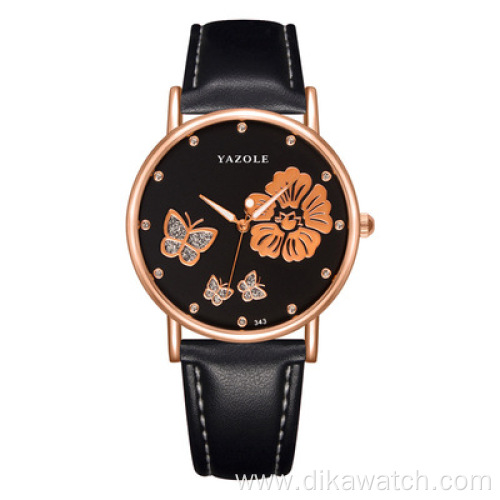 YAZOLE 343 Top Brand Fashion Butterfly Rose Gold Women Watches Luxury Rhinestone Quartz Watch Elegant Design Lady Wristwatch